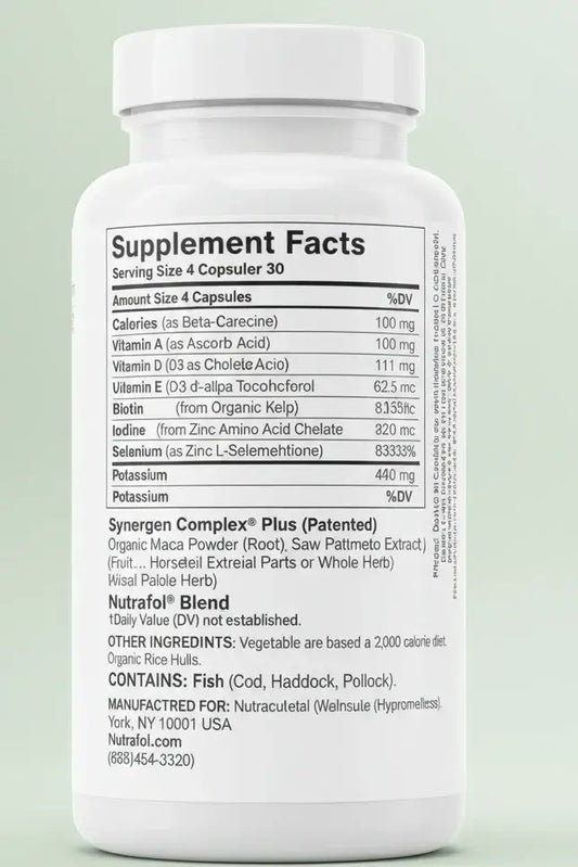 Nutrafol Women's Balance Hair Growth Support supplement facts label for women's hair growth supplement