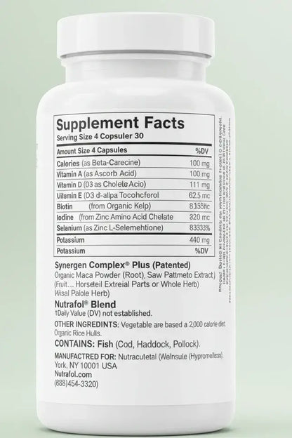 Nutrafol Women's Balance Hair Growth Support supplement facts label for women's hair growth supplement
